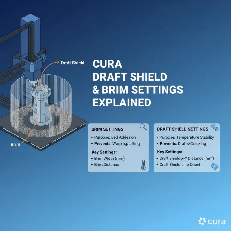 Cura Draft Shield & Brim Guide for Warping‑Free Prints