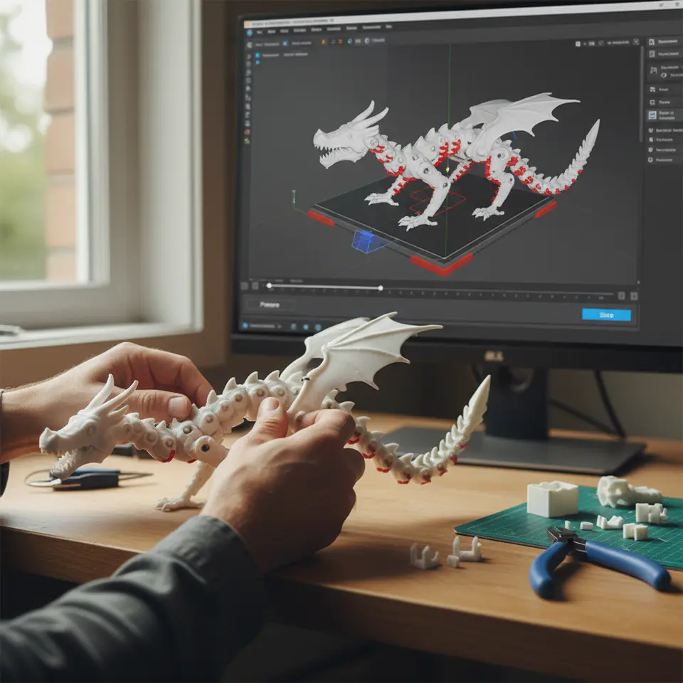 how to prepare and slice articulated models in Cura for smooth joint movement