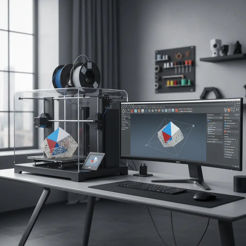 3D printer displaying a multi-material print process