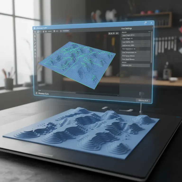 3D printed topography map sliced in Cura