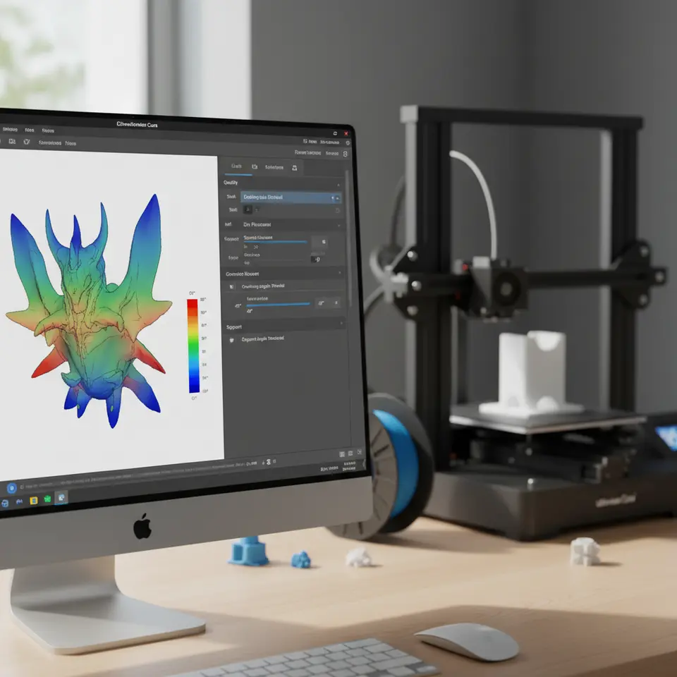 Cura Slicer analyzing 3D model overhangs